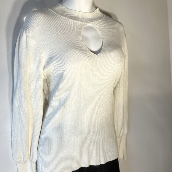 Boston Proper SZL Ivory Viscose Mock Neck Ribbed Sweater Minimalist Classic Chic - Picture 5 of 12